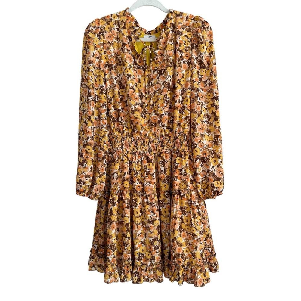 VOY Patricia Women's Tied Ruffle Accent Long Sleeve Swing Mini Dress‎ Size Large